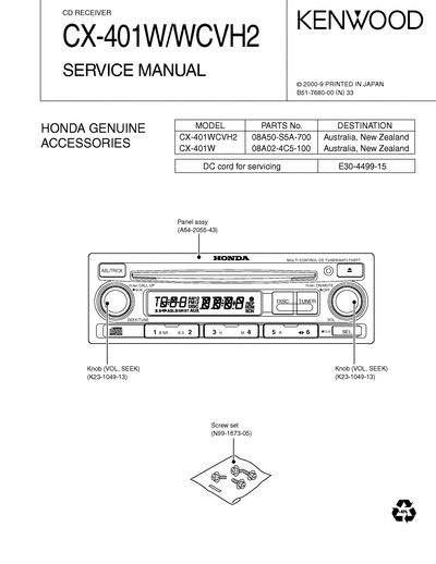 kenwood CX-401W CD RECEIVER SERVICE MANUAL