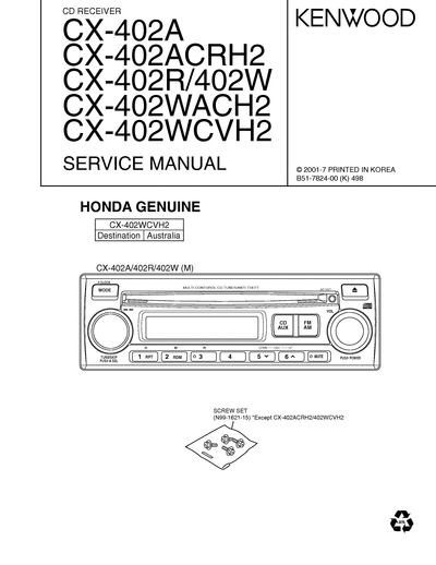 kenwood CX-402 A CD RECEIVER HONDA GENUINE SERVICE MANUAL