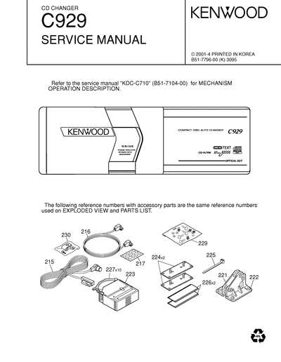 kenwood c-929 CD CHANGER SERVICE MANUAL