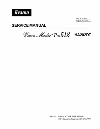 Iiyama HA202DT Service manual for Vision Master Pro 512(HA202DT)