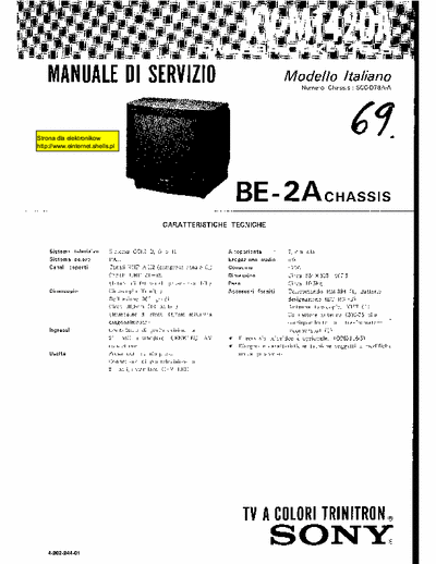 SONY KV-M2101D Same chassis (BE-2A), different model (KV-M1420A, italian version)