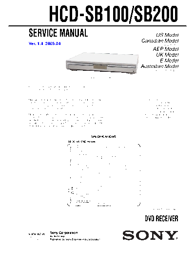 SONY DAV/HCD-SB100/200 Service manual with schematics for SONY home cinema system.