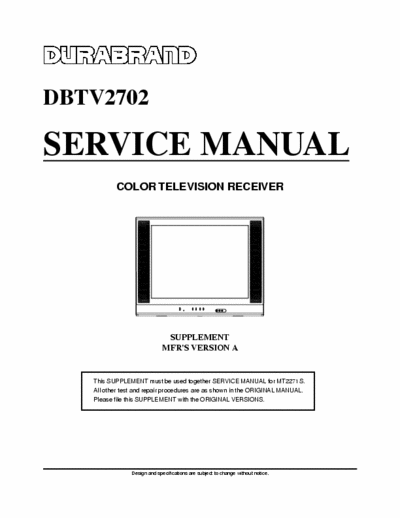 Durabrand DBTV2702 Service Manual Color Television Receiver  - pag. 19