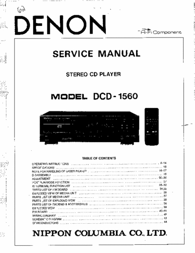 DENON DCD-1560 3 files, total of 46 pages of service data for Denon stereo CD player model # DCD-1560.