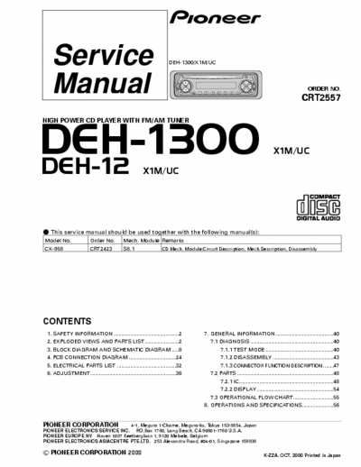 PIONEER DEH-1300 SERVICE MANUAL