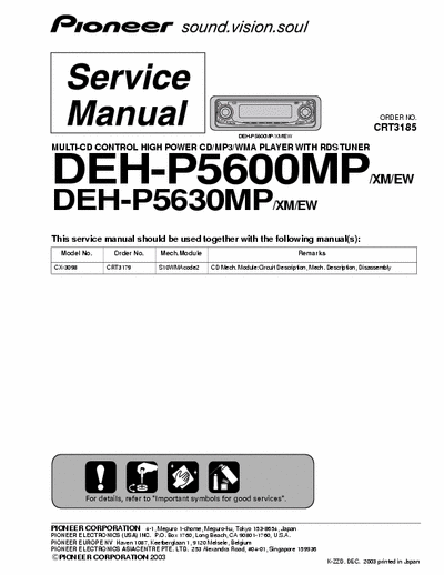 Pioneer DEH-5600 DEH-5630 Service Manual Pioneer DEH-5600
