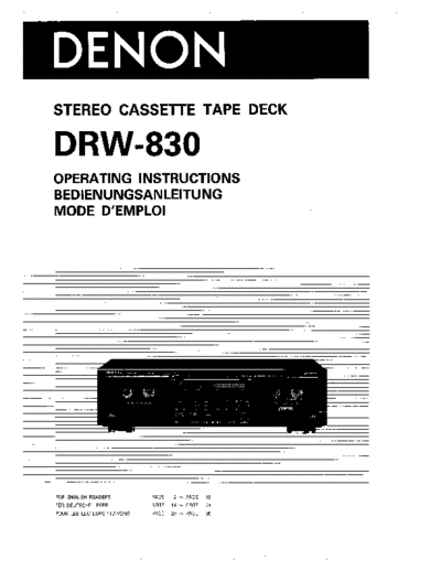 DENON DRW-830 DENON STEREO CASSETTE TAPE DECK DRW-830 OPERATING INSTRUCTIONS 36p.