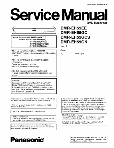 PANASONIC DMR-EH55 SERVICE MANUAL