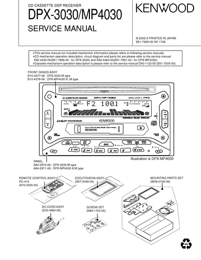 kenwood DPX-3030/MP4030 CD CASSETTE RECEIVER SERVICE MANUAL
