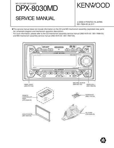 kenwood DPX-8030MD MD CD DSP RECEIVER SERVICE MANUAL