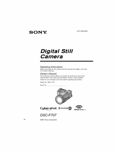 Sony DSC-F707 112 page user