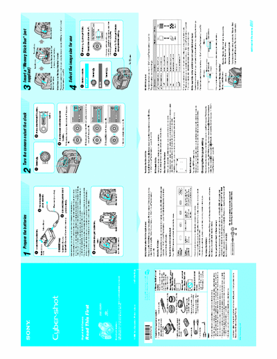 Sony DSC-H2 2 page quick start guide for Sony digital camera DSC-H2 & DSC-H5