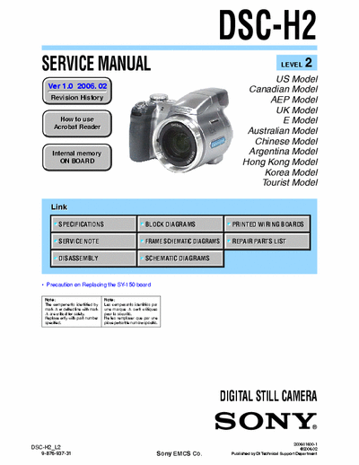Sony DSC-H2_l2 Service manual for mantenance and repairs.Digital camera.