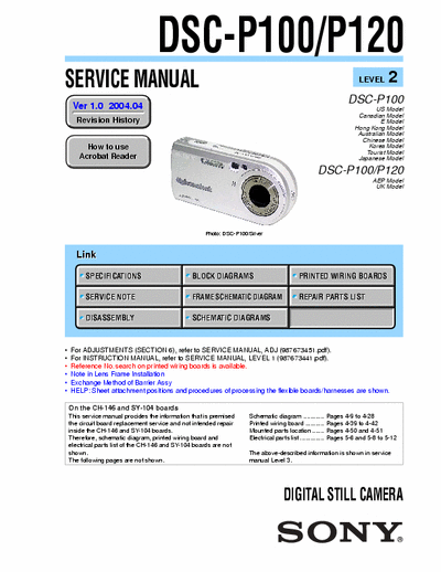 sony dsc-p120 level2 service manual