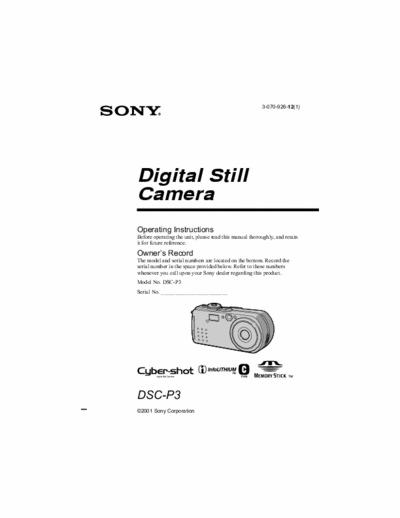 Sony DSC-P3 100 page user