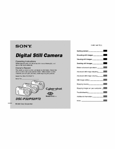 Sony DSC-P32 120 users manual for Sony digital camera DSC-P32, DSC-P52 & DSC-P72
