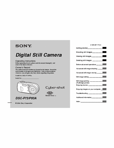 Sony DSC-P73 132 page user