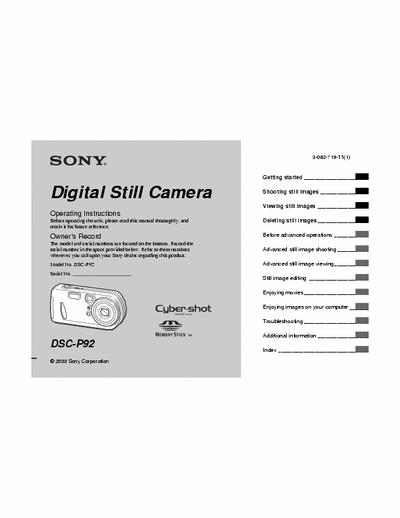Sony DSC-P92 116 page user