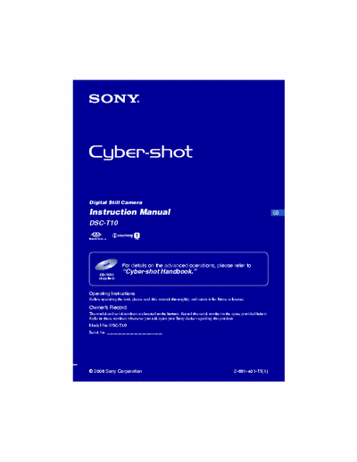 Sony DSC-T10 32 page instruction manual for Sony D-cam DSC-T10