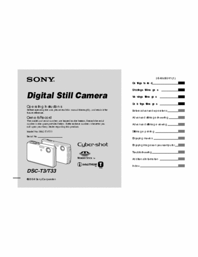 Sony DSC-T3 101 page user