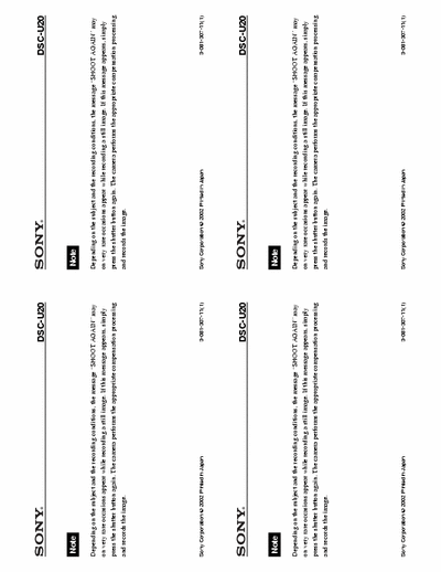 Sony DSC-U20 Sony documentation notation for Sony digital camera model # DSC-U20