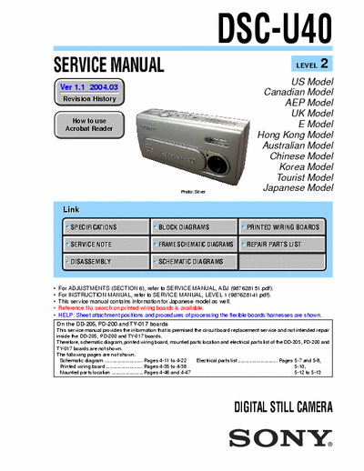 Sony DSC U40 Manual de servicio para camara digital