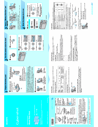 Sony DSC-W30 2 page quick start guide for Sony D-cam DSC-W30, DSC-W40, DSC-W50 & DSC-W70