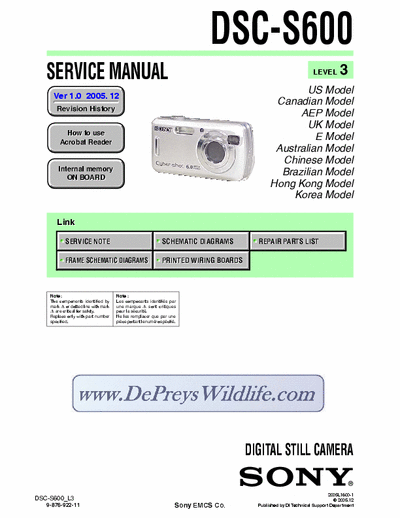 Sony DSC-S600 Level 3 Service Manual