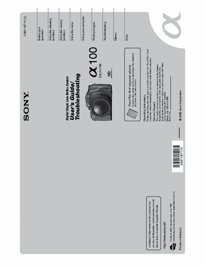 Sony DSLR-A100 159 page guide handbook for Sony digital camera DSLR-A100