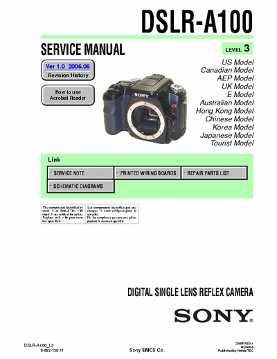 Sony A100 DSLR-A100 Service Manual Level 3