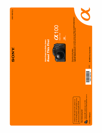 Sony DSLR-A100 19 page quick start guide for Sony D-cam DSLR-A100