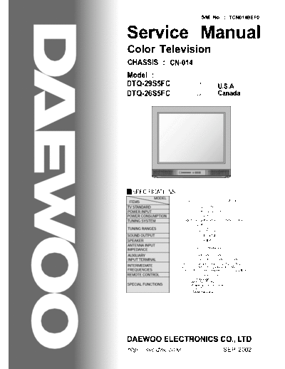 Daewoo DTQ-26S5FC  DTQ-29S5FC Service Manual Color Television (SEP. 2002) - (5.826Kb) 5 Part File - pag. 36