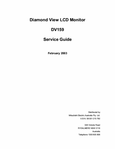 Mitsubishi DV159 Diamond View LCD Monitor
DV159
Service Guide