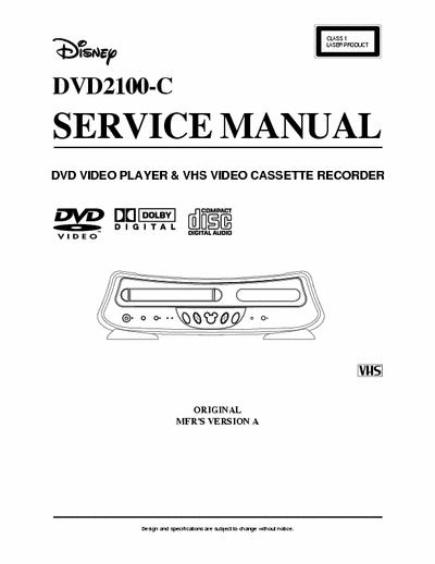 Disney DVD2100-C (P) Service Manual - DVD Player - VHS Recorder