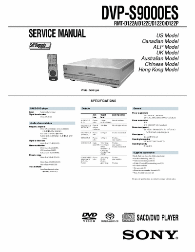 Sony DVP-S9000ES Full service manual DVP-S9000ES , Large archive 27 multipart files!!! 42MB