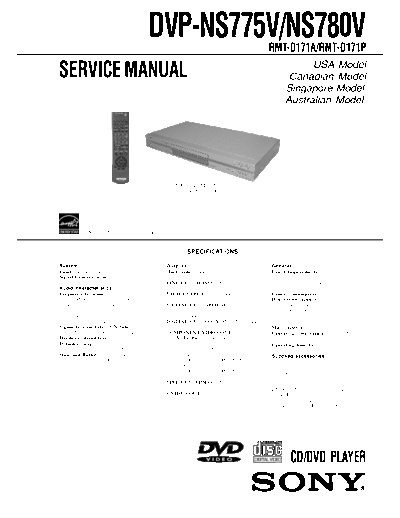 Sony DVP-NS775V/NS780V RMT-D171A/RMT-D171P Entire service manual