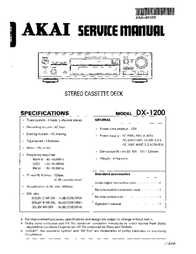 AKAI DX-1200 AKAI DX-1200 Cassete Type Deck