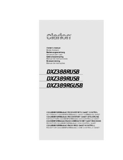 Clarion DXZ389 DXZ388 DXZ388RUSB, DXZ389RUSB, DXZ389RGUSB user manual