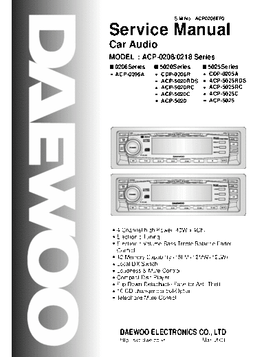Daewoo ACP0206, 0208, 0218 car radio