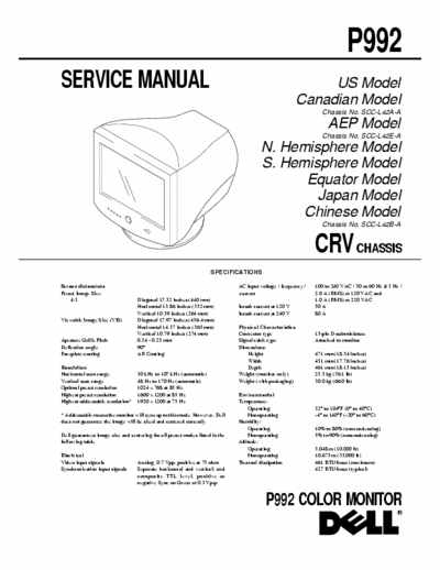 Dell P992 Schematic diagram for computer monitor