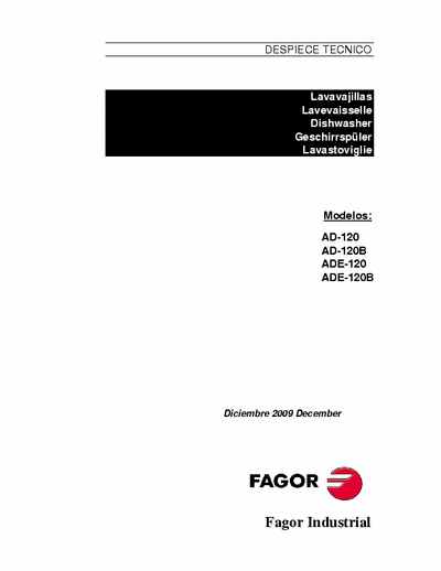 Fagor AD-120 AD-120 dishwasher exploded views, spare parts lists, schematics.