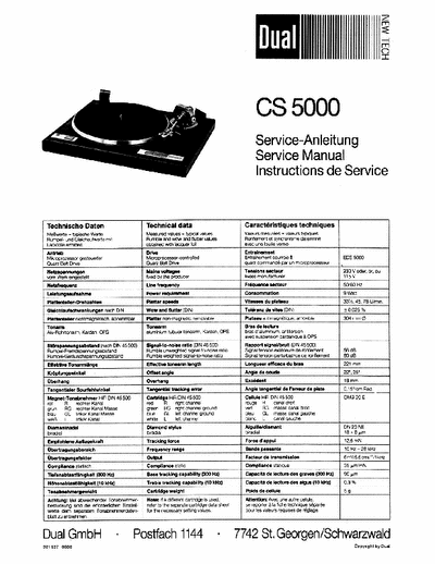 Dual CS 5000 Dual CS 5000 turntable dervice manual
