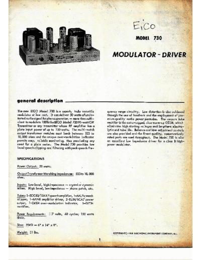 EICO 730 description and schematic of this tube AM modulator for  AM transmitter.