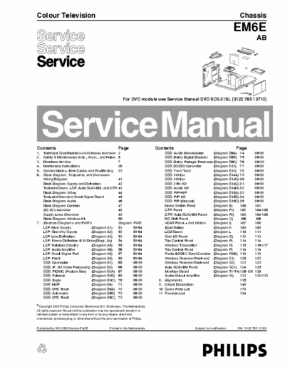 Philips EM6E Philips Color Television
Chassis: EM6E AB
Service Manual