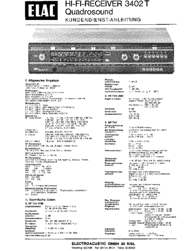 ELAC Hi-Fi-Receiver 3402 T Quadrosound service manual