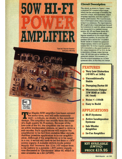 Maplin LW35Q Maplin 50 Watt Hi Fi Power Amplifier Kit