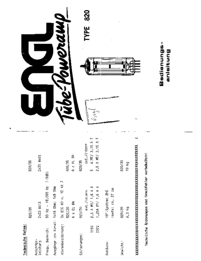 engl Tube-Poweramp 820 engl Tube-Poweramp Type 820
Bedienungsanleitung, Schaltplan, Layout, Übertragermaße