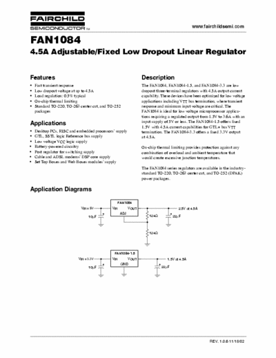 FAIRCHILD FAN1084 4.5 amp adjustable regulator
