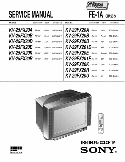 sony KV-25FX20B KV-25FX20A KV-25FX20B KV-25FX20D KV-25FX20E KV-25FX20K KV-25FX20R KV-29FX20A KV-29FX20B KV-29FX20D KV-29FX20E KV-29FX20K KV-29FX20R KV-29FX20U KV-29FX201D KV-29FX201E