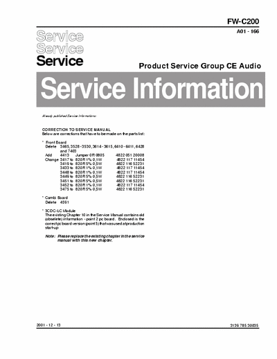 Philips FW-C200 Service Information Prod. Serv. Group CE Audio A01-166 (2001-12-13) - (6.831Kb) Part 1/4 - pag. 16